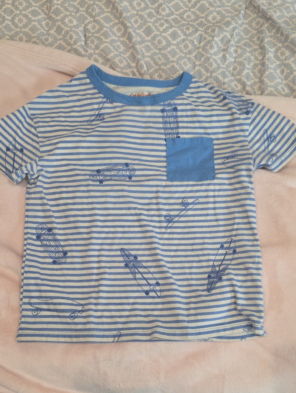 Cat & Jack Blue Striped Tee with Plane Print and Pocket
